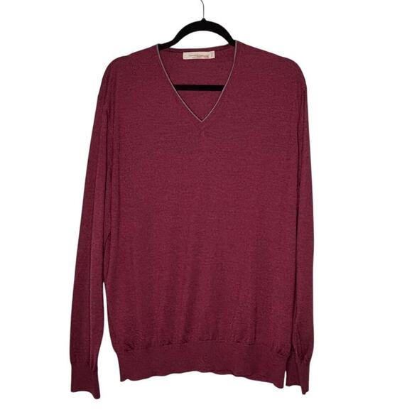 Ermenegildo Zegna Men's V-Neck Cashmere Silk Sweater Burgundy Size XL - Picture 1 of 7